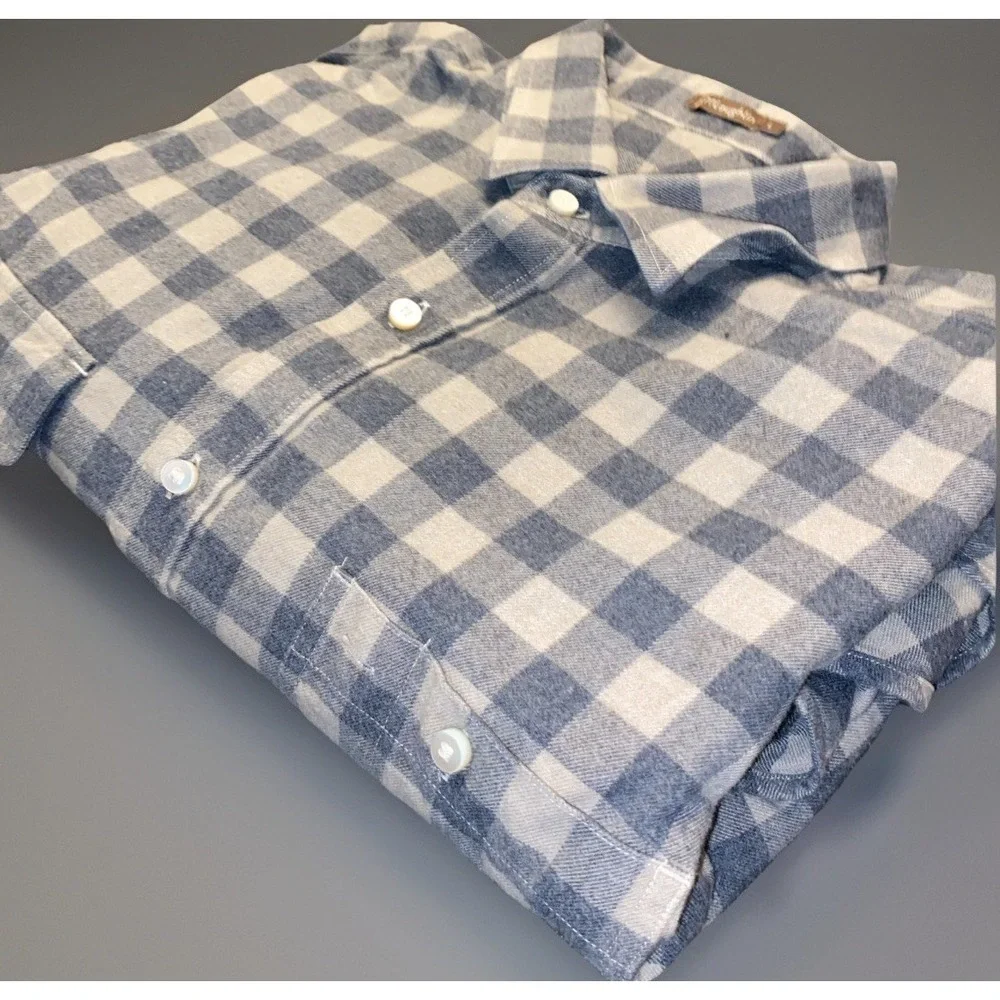 J‎ McLaughlin Flannel Shirt Gray Check 100% Cotton Mens L Gorpcore Bloke Grampa